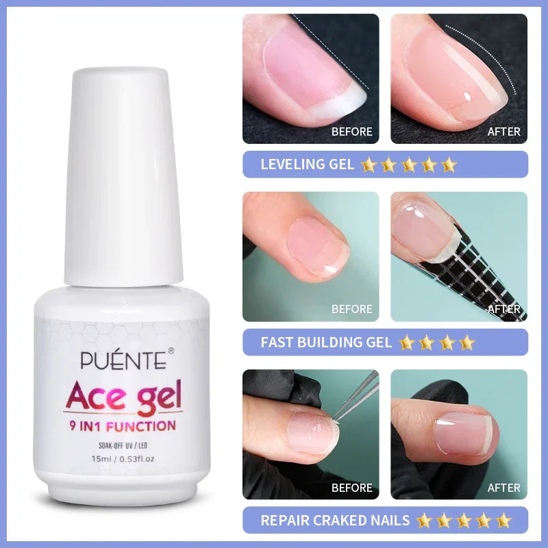 15ML Ace Gel 9-in-1 Nail Glue Gel Nail Polish Transparent Clear Function UV Gel Soak Off Nail Art Varnish Thickness Base coat