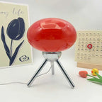 Mid-Century Glass Mushroom Table Lamp, Red Shade, Nordic Retro Bedside Ambient Light