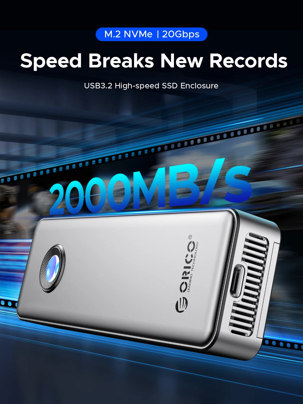 ORICO 20Gbps NVME Enclosure Case 8TB with Cooling Fan USB 3.2 Gen 2 x 2 PCIE NVME Adapter Tool Free RGB for PCIe M Key