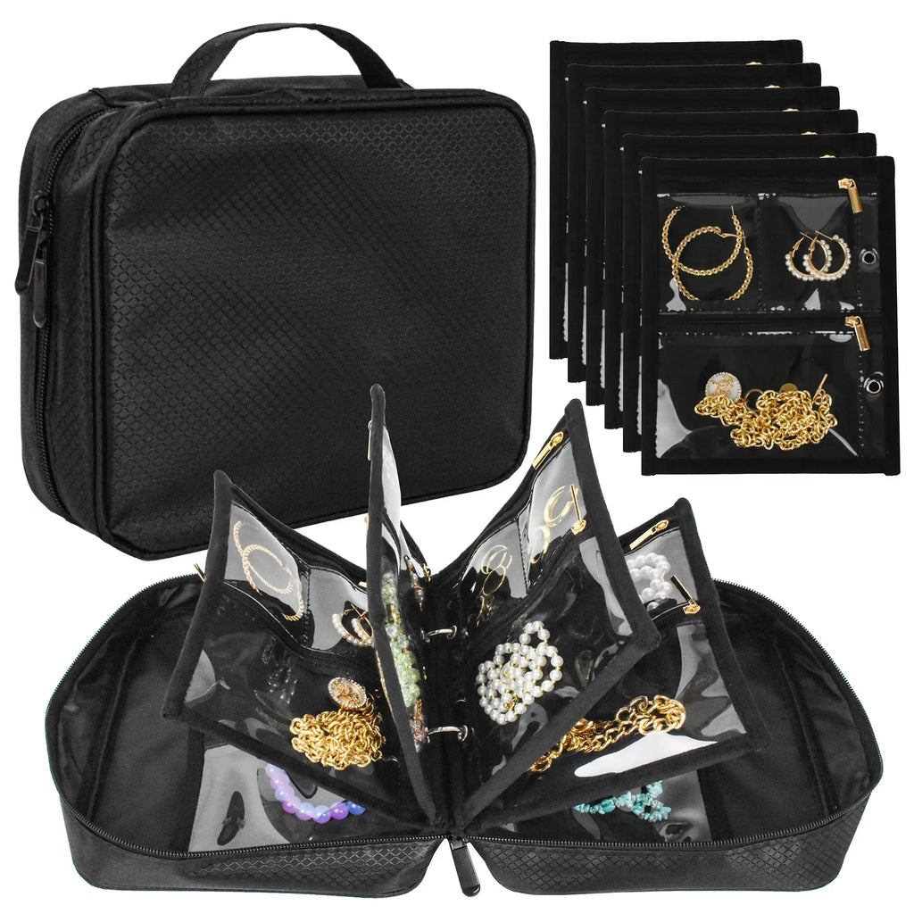 Travel Jewelry Organizer Case,Jewelry Bags Jewelry Storage Book Binder with Clear Zipper Velvet Pouch for Traveling,Earrings