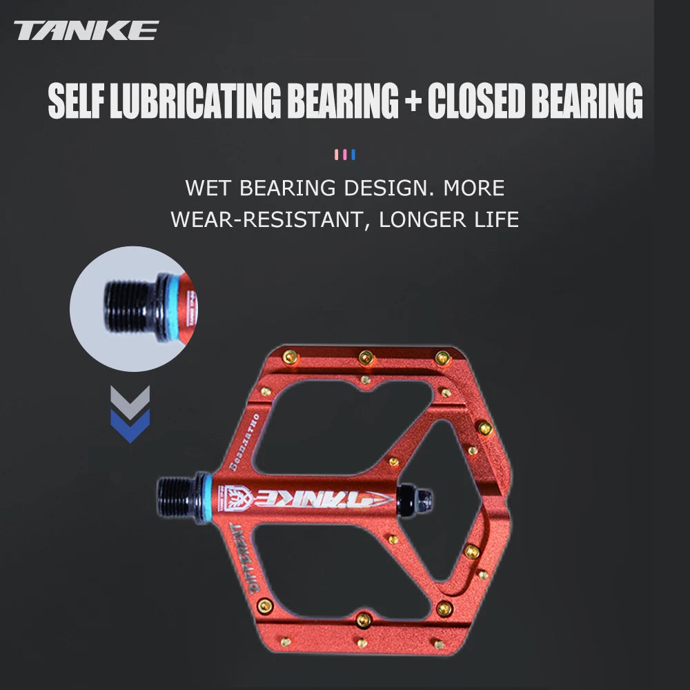 TANKE MTB Bike Pedals Aluminum Alloy Non-Slip Platform 10 Pins/Side with Bearings, Colors
