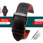 Carbon Fiber Pattern Leather Watch Strap 18mm 20mm 21mm 22mm 23mm 24mm Black Red Orange Stitching Watchband Bracelet Wristband
