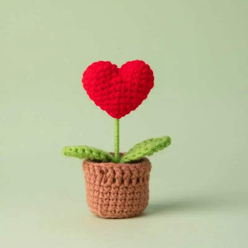 Mini Tulips Crochet Flowers Potted Cute Knitting Flowers Table Car Decor Handmade Artificial Tulips Flores Tejidas