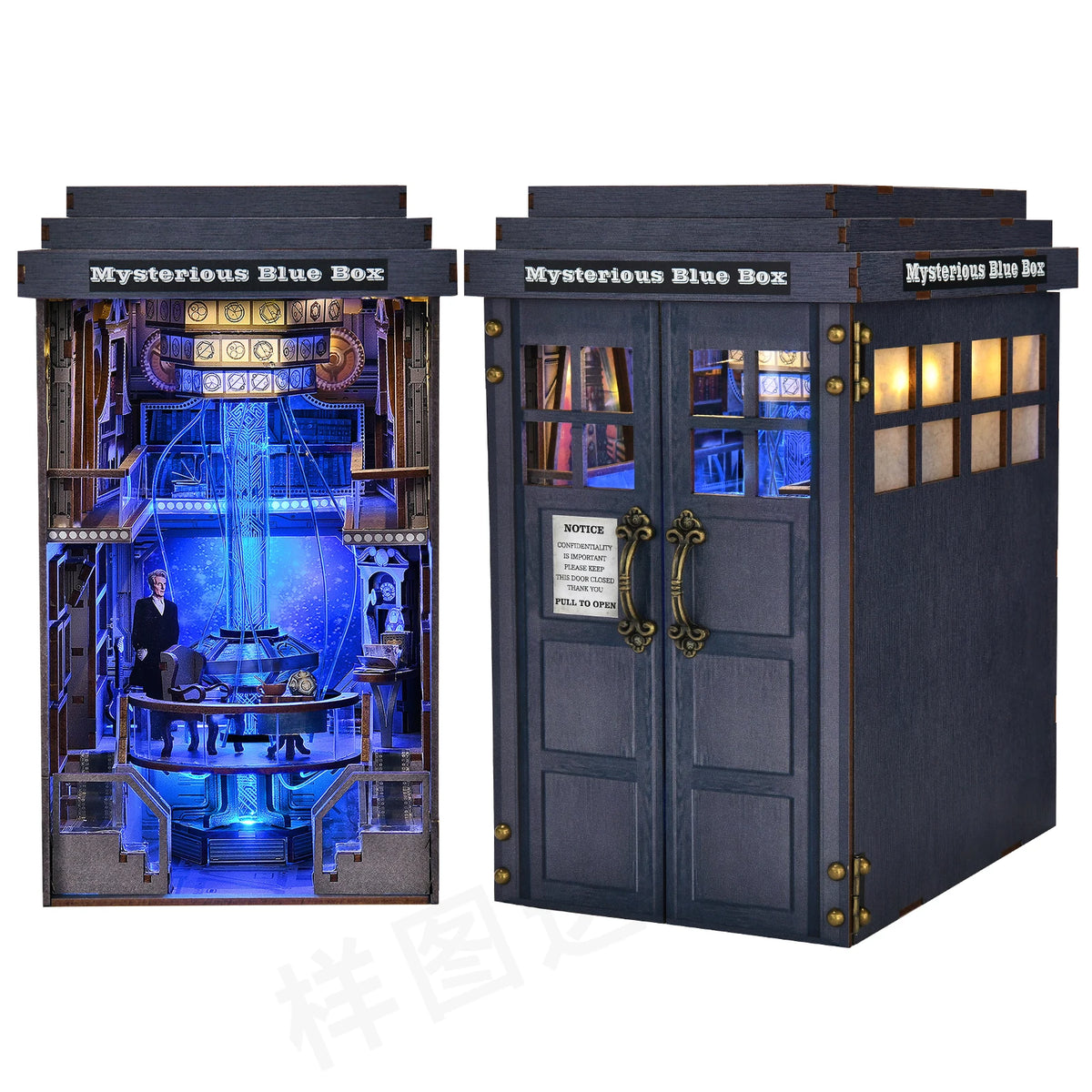 DIY Book Nook Bookshop Kit Mysterious Telephone Booth Wooden Dollhouse with Light Bookshelf Insert 3D Puzzle Decor for Gift