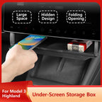 Under-Screen Storage Box For Tesla Model 3 Highland Hidden Fold Able Storage Box Car Storage Modification Parts Interior Design