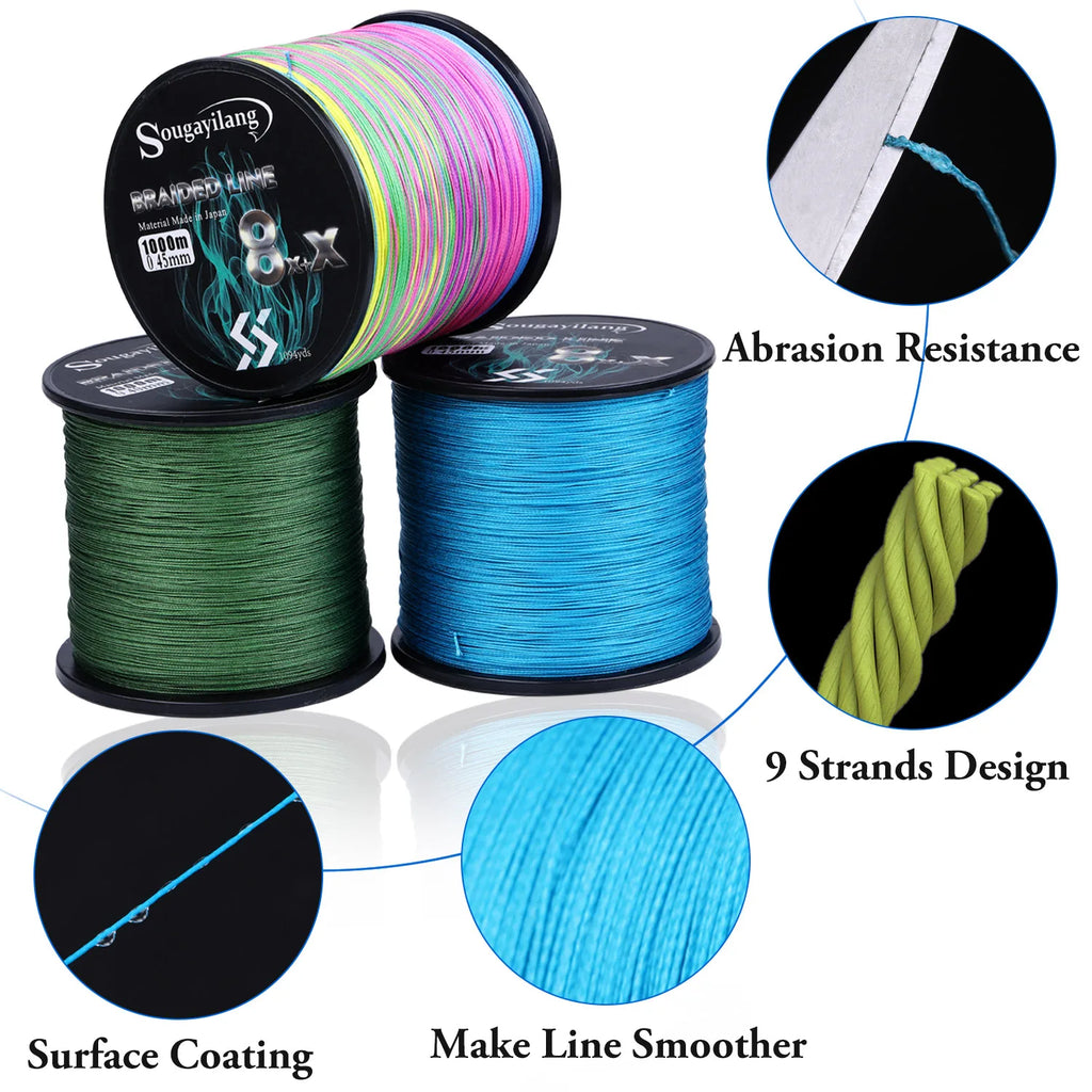 Sougayilang New 9 Strands PE Fishing Line Raid Fishing Line 300M 500M 1000M Multifilament Fishing Wire Carp Fishing Line Tool