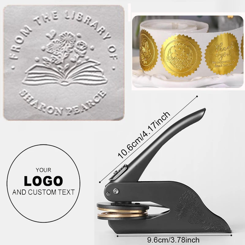Custom Embosser Stamp LOGO DIY Personalized Book Embosser Seals for Letter Head Wedding Envelope Graduation Christmas Decora