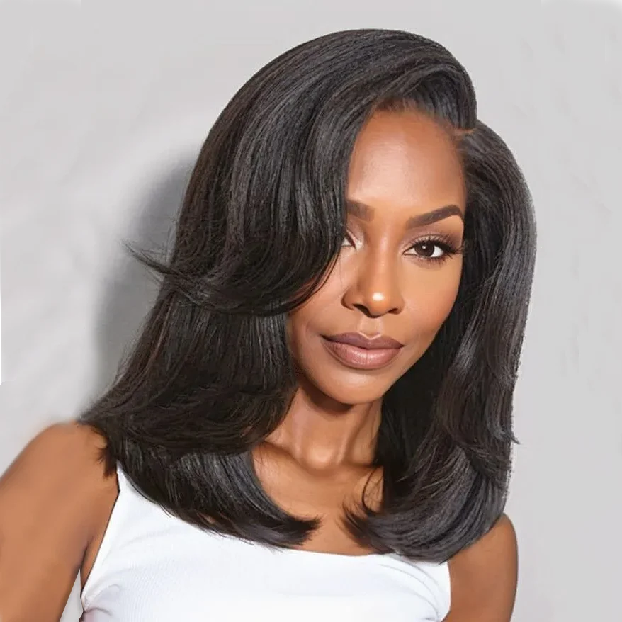 Yaki Straight Human Hair Lace Front Wig 13x4 HD Lace Pre Cut Pre Plucked 200% Density