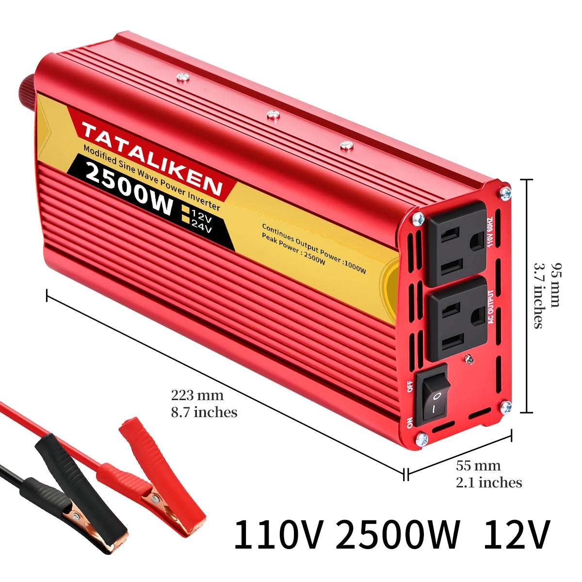 Car Power Inverter DC 12V/24V to AC 110V 60Hz 600W-2500W Vehicle Converter