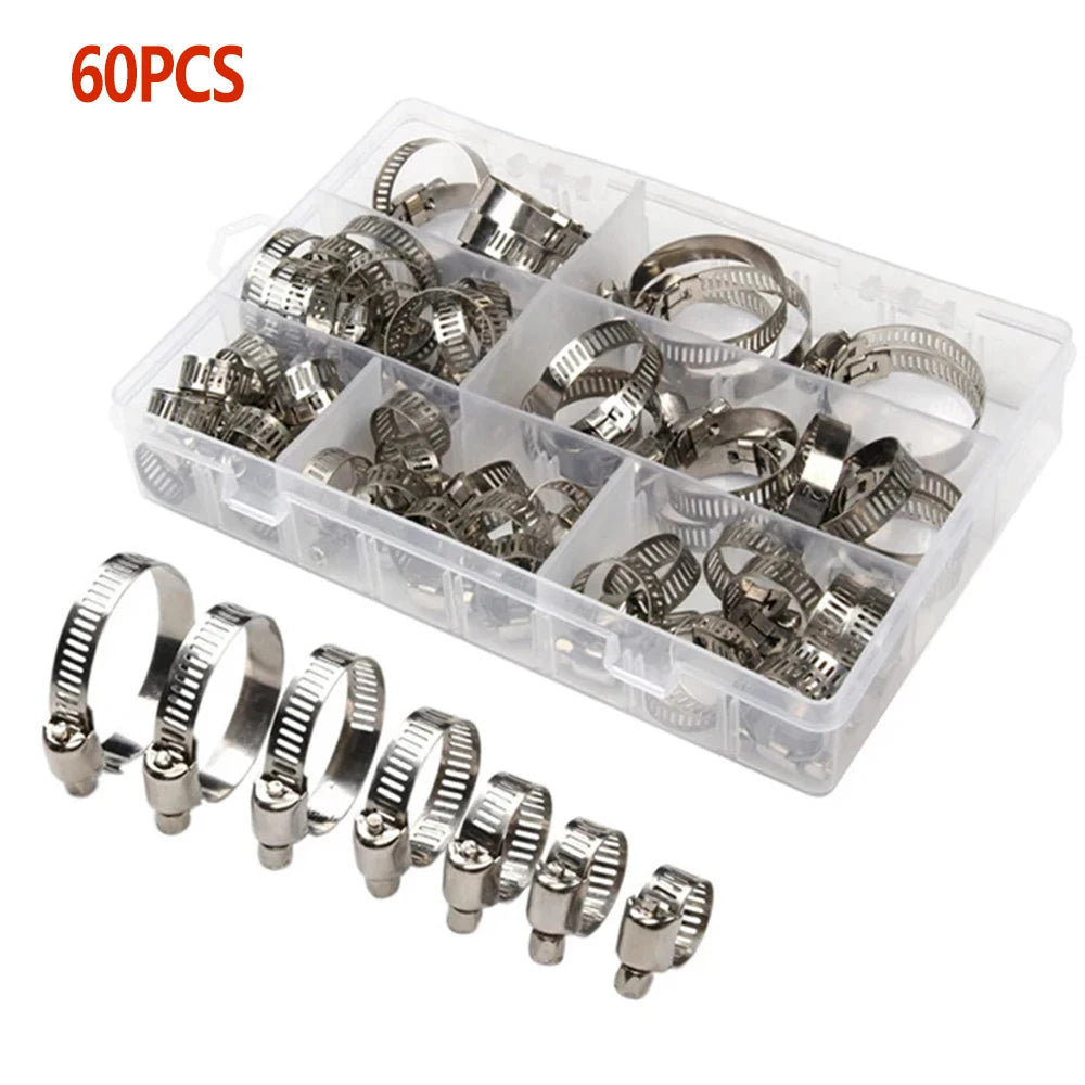 60/100pcs Adjustable Hose Clamps Stainless Steel Hoop Clamp Hose Clamp for Pipe Fuel Tube Faucet Fasteners Assortment Kit
