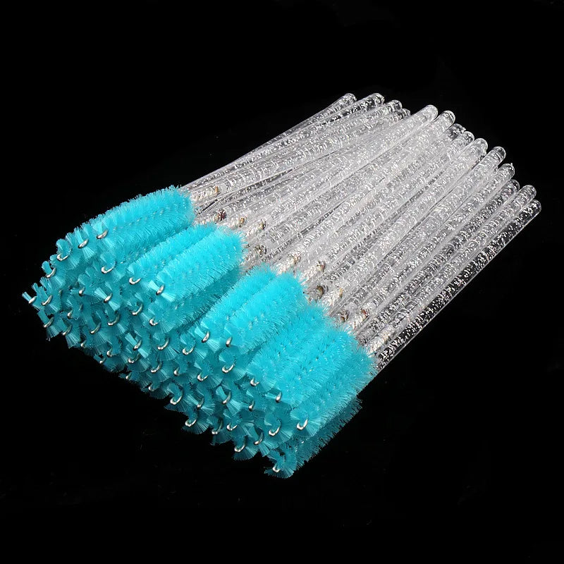 1000pcs Disposable Eyelash Spoolie Mascara Wands, Crystal Handle, Mixed Colors