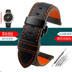 Carbon Fiber Pattern Leather Watch Strap 18mm 20mm 21mm 22mm 23mm 24mm Black Red Orange Stitching Watchband Bracelet Wristband
