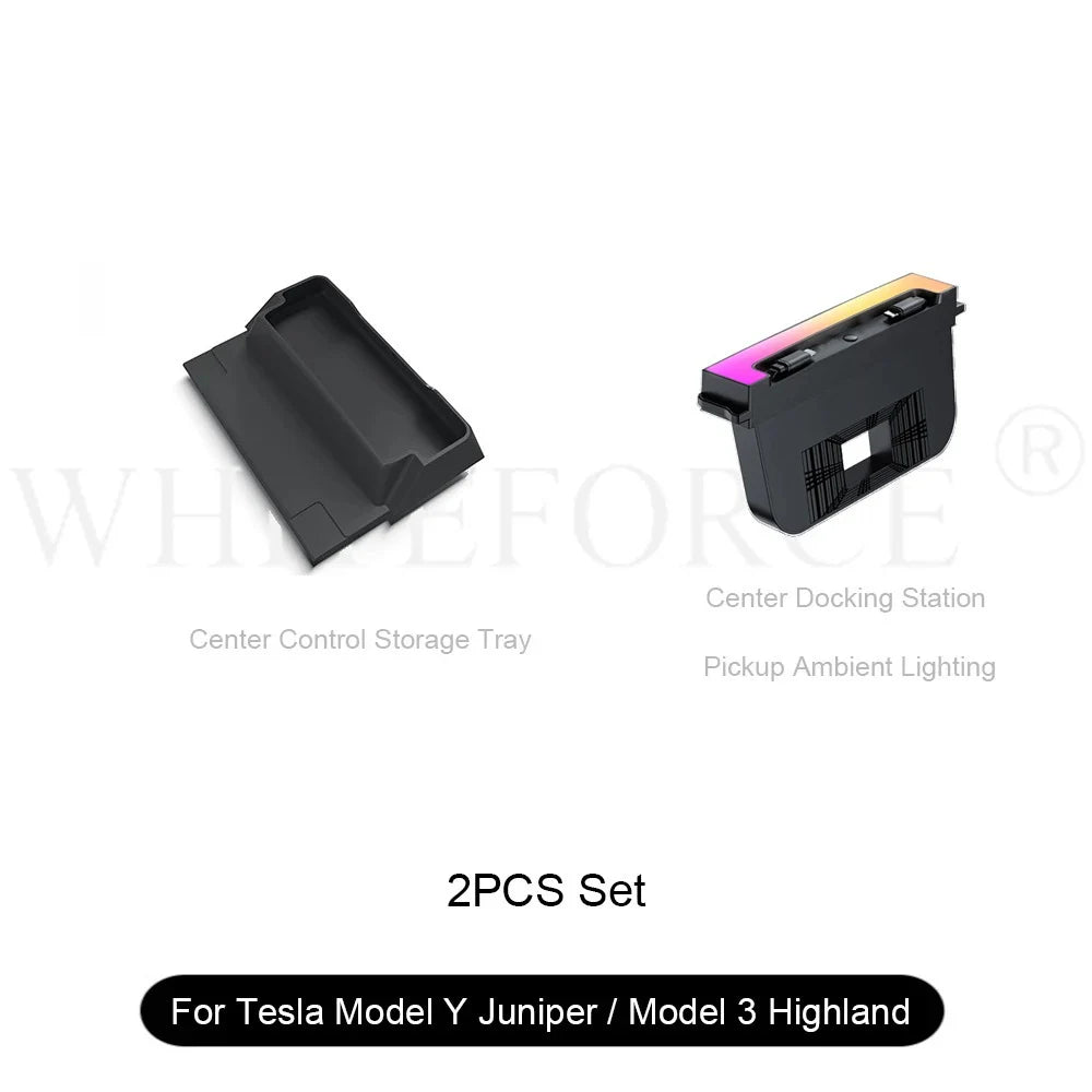 For Tesla Model Y Juniper Fast Charging USB Docing Station with Rainbow Light for Model 3 Highland Retractable Ambient Lighting