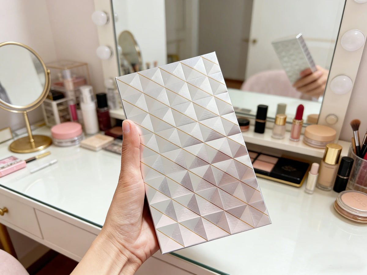 2-Layer Magnetic Empty Eyeshadow Palette Organizer with Mirror, Silver/Gold, 190x110x24mm