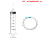 60ml Syringe With 1m Hose Plastic Syringe Pet Feeding Syringe with Lid Measuring Syringe for Lab, Dispensing, Watering Pumping