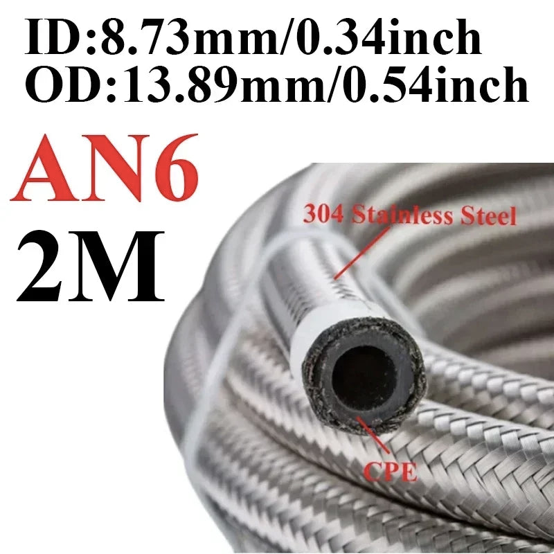 Universal AN braided fuel/oil hose line, stainless steel over CPE rubber, 1m AN10 ID 14.2mm