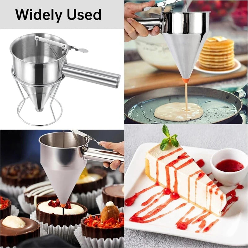 1200/600ml Stainless Steel Funnel Dispenser with Rack Cupcake Pancake Batter Maker Octopus Fish Ball Home Kitchen Baking Tools