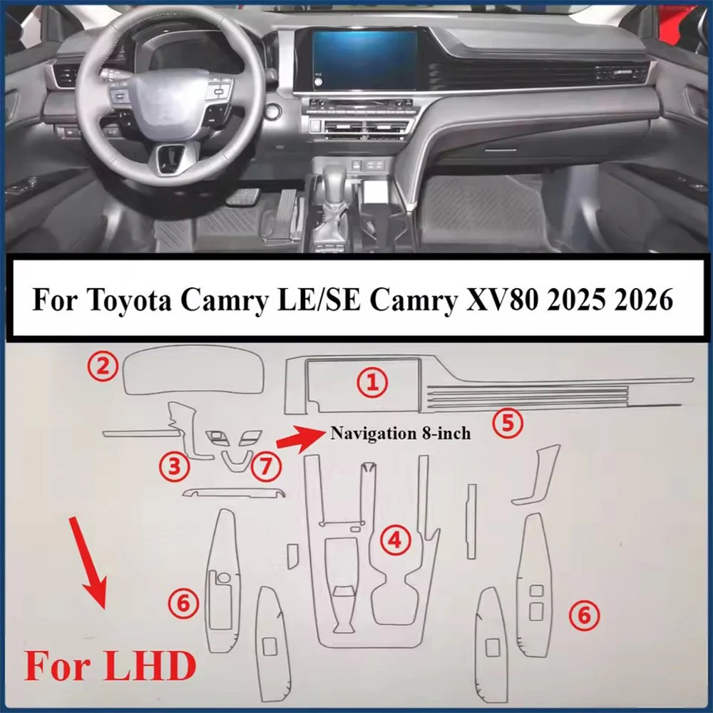 Car TPU Interior Protection Pre-cut Film For Toyota Camry XV80 2025-2026 Gear Panel Center Console Navigation Cover Accessories