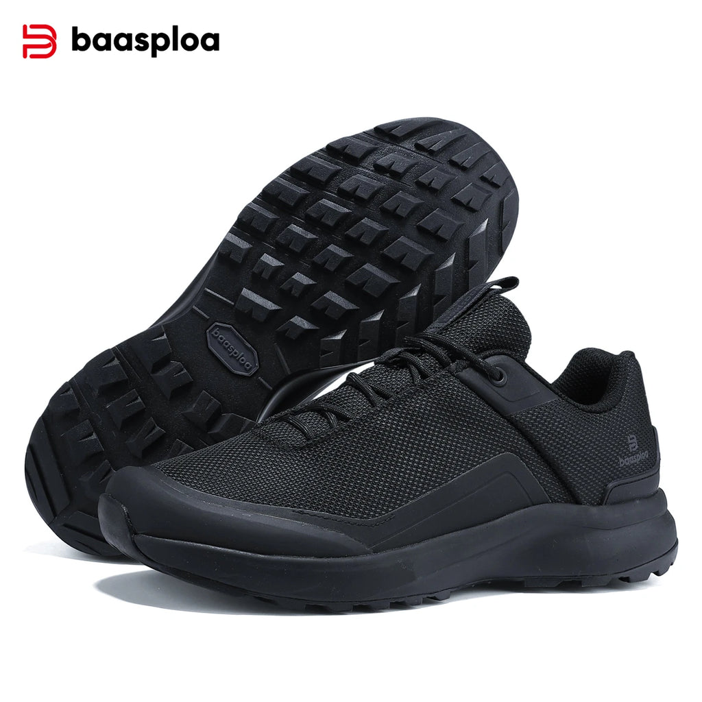 Baasploa Hiking Shoes Men Outdoor Climbing Lace-Up Sneakers Male Anti Splash Water Casual Wear-Resistant Non-slip Walking Shoes