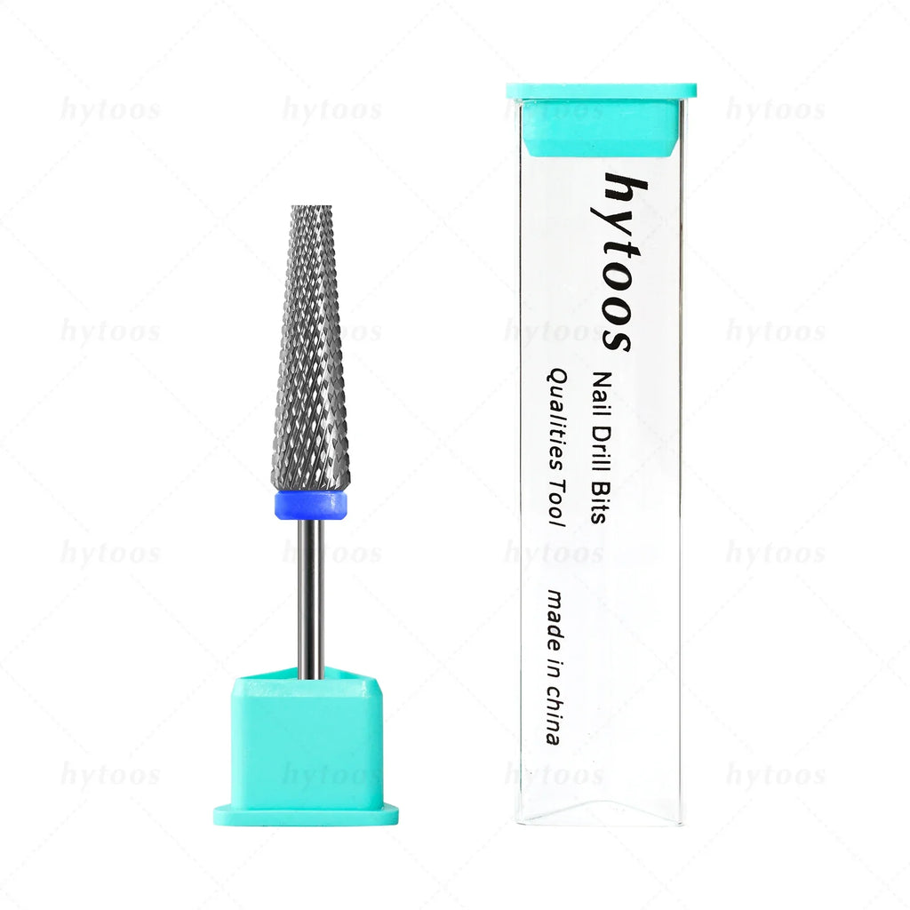 HYTOOS Flat Top 5 in 1 Nail Drill Bit 24mm Long Carbide Tapered Nail Bits Electric Drill Accessories Gel Polish Removal Tool