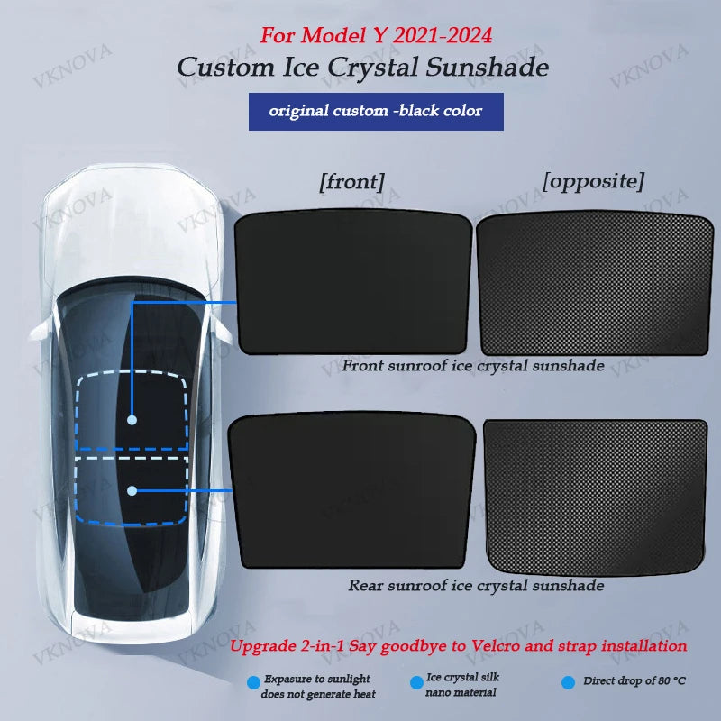 Sunshades For Tesla Model 3 Sunroof Highland 2025 Model Y 2020-26 Ice Cloth Buckle Sun Pare Glass Front Rear Skylight Accessory
