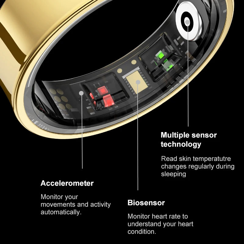R09 Smart Ring with Charging Case, Heart Rate SpO2 Temp Monitor, 5ATM, Android iOS