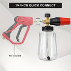 Heavy Duty Adjustable Foam Cannon 1L Wide Mouth Bottle Thick Foam Spray 1/4" Quick Connect  High Pressure Washer Tool