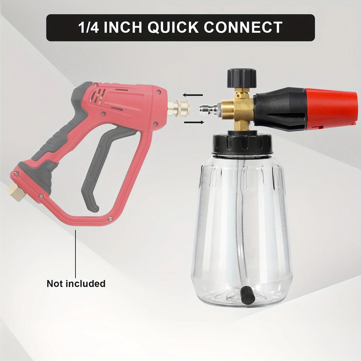 Heavy Duty Adjustable Foam Cannon 1L Wide Mouth Bottle Thick Foam Spray 1/4" Quick Connect  High Pressure Washer Tool