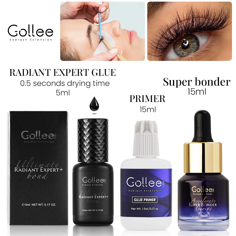 Gollee 0.5-1s Dry Eyelashes Extension Glue 15ml Eyelash Cleansing Primer Lasting Professional Lash Extension Primer Super Bonder