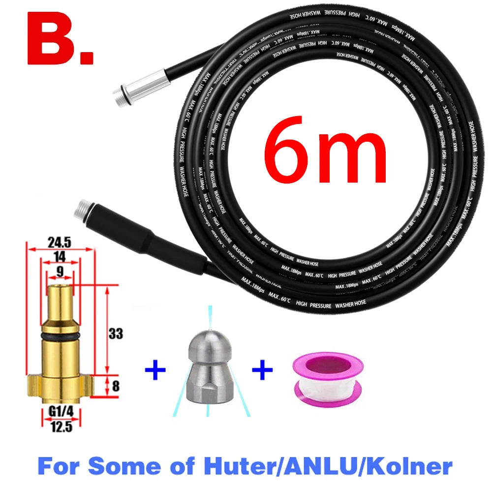 6M Sewer Drain Water Cleaning Hose Pipe Cleaner for Karcher Huter Hammer Nilfisk STIHL Bosch Lavor High Pressure Washer