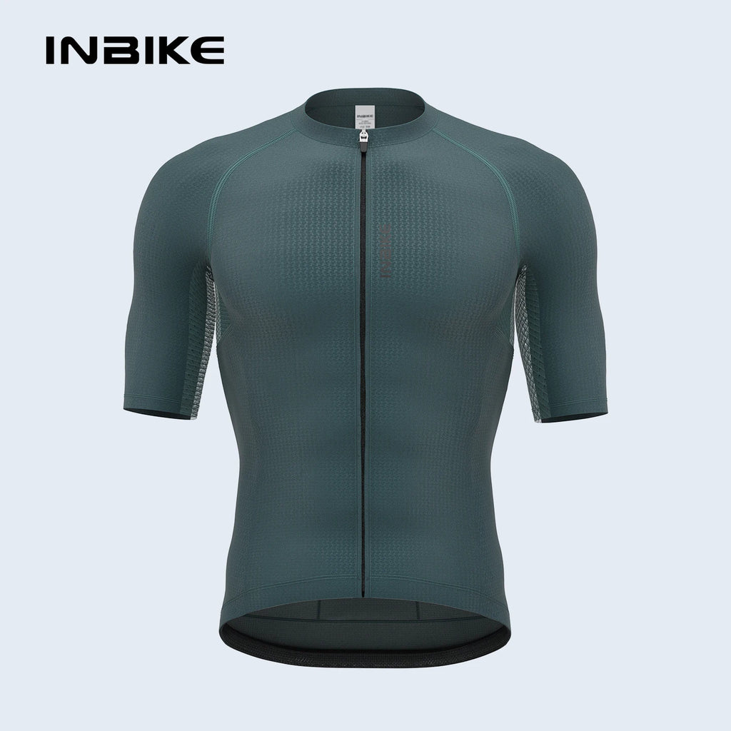 INBIKE Men's Cycling Jersey Short Sleeve Breathable Mesh Summer Bike Shirt, Black/Green/Grey, EU S-XXL