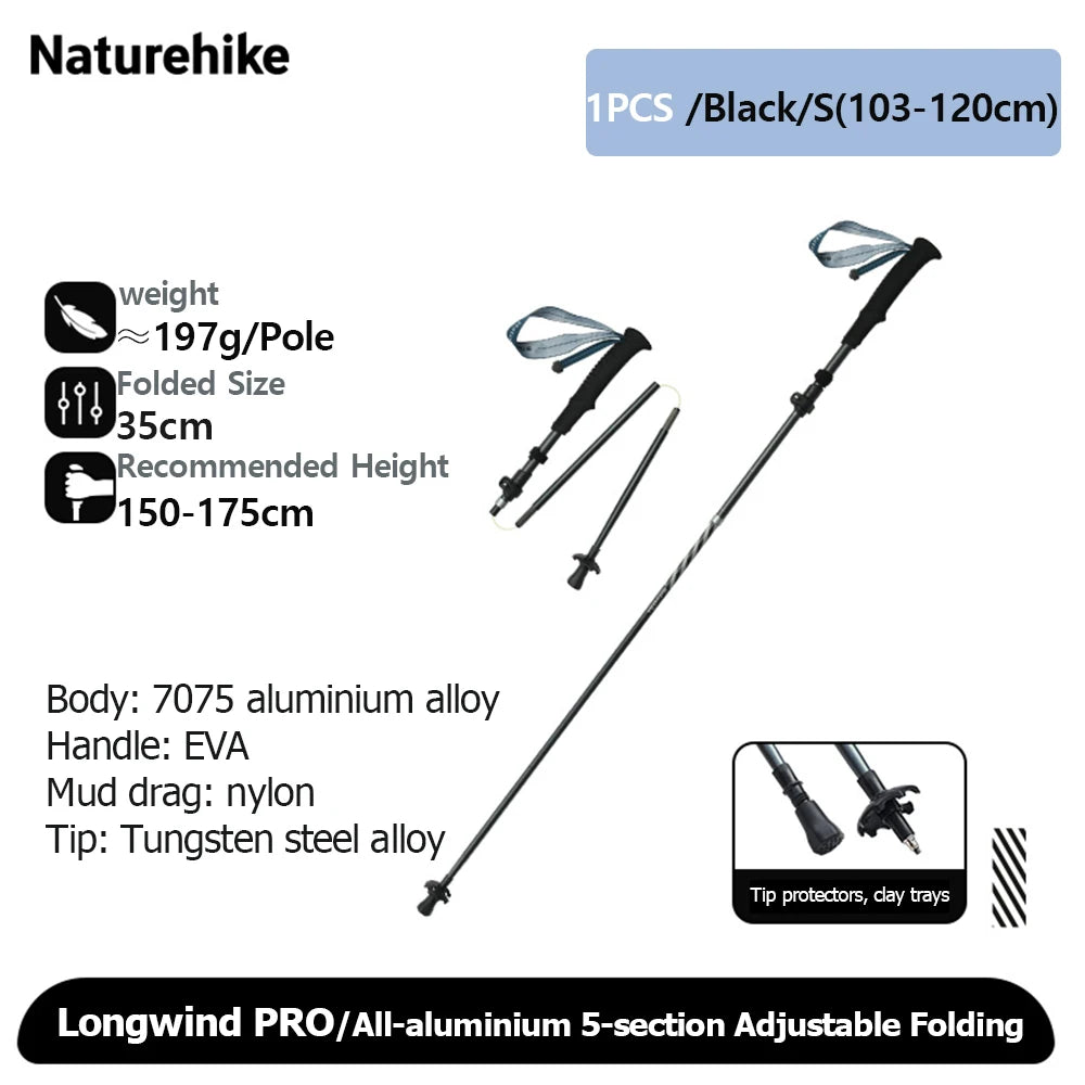 Naturehike Climbing Mountaineering Walking Stick Portable Folding Telescopic Hiking Pole Outdoor Trekking Poles Telescopic Baton