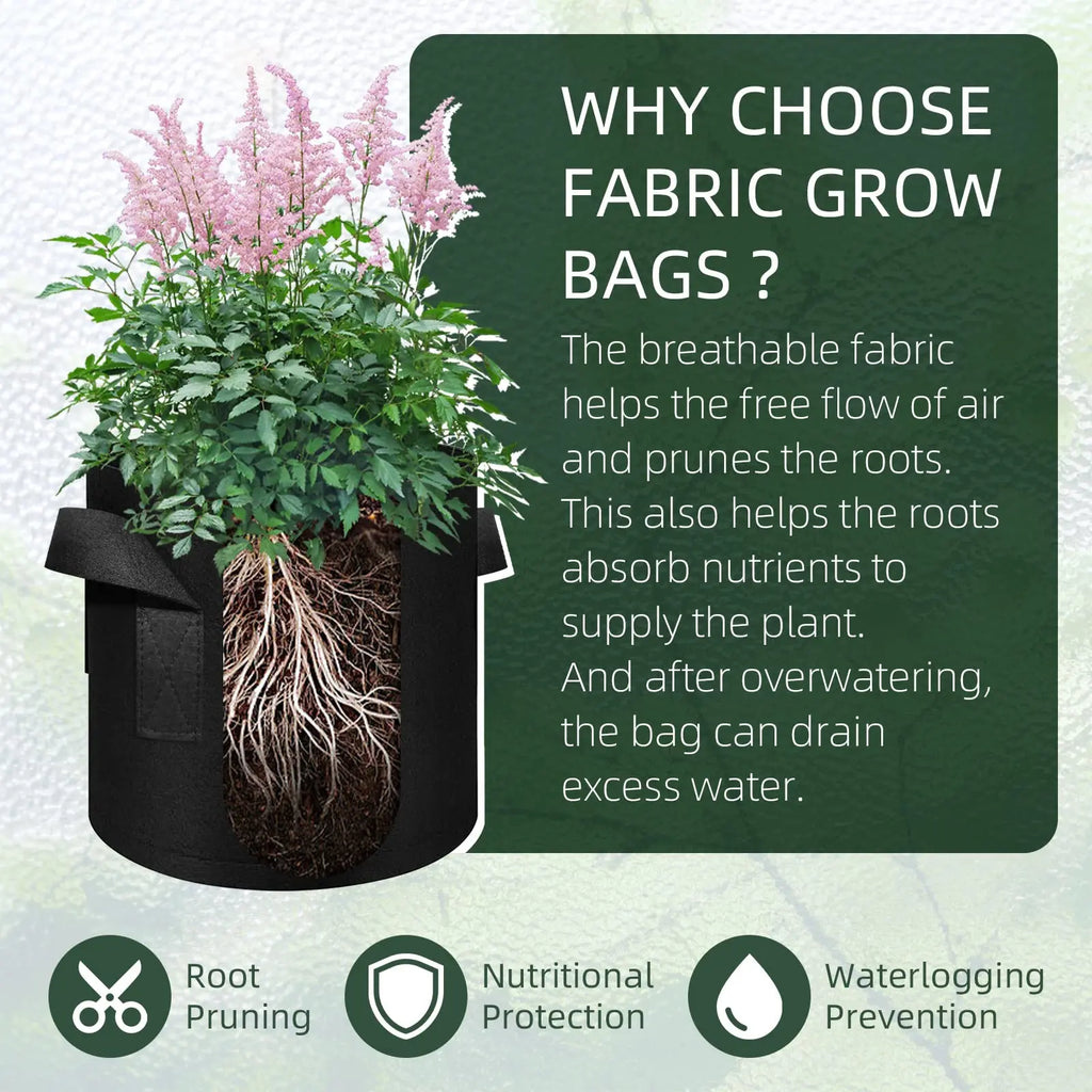 5 Pack Grow Bags, Garden Planting Nonwoven Fabric Pots with Reinforced Handle(3 Gallon，4 Gallon, 5 Gallon, 7 Gallon, 30 Gallon)