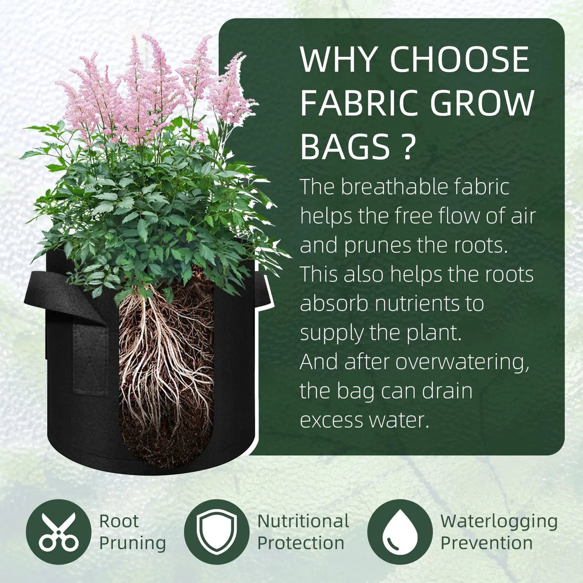 5 Pack Grow Bags, Garden Planting Nonwoven Fabric Pots with Reinforced Handle(3 Gallon，4 Gallon, 5 Gallon, 7 Gallon, 30 Gallon)