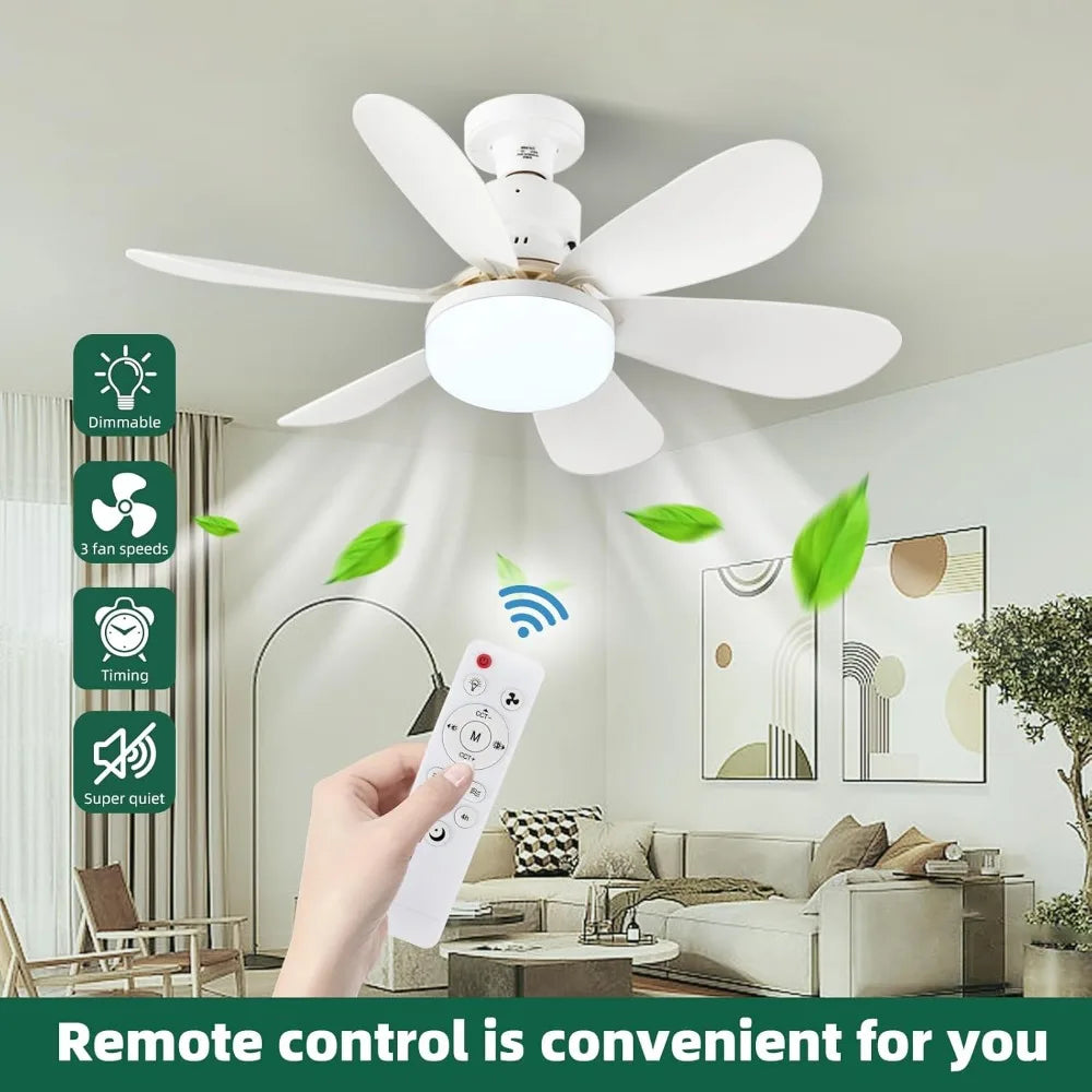 E27 Base LED Ceiling Fan Light with Remote Control 85V-265V Voltage 3 Color Lights Dimmable Lamp for Living Room Home Decor