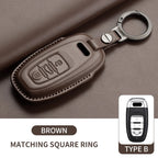 Auto Key Shell Fob For Audi A4 A4L A5 Q5 Q7 TT TTS 8S B9 2016 2017 2018 Leather Car Remote Key Case Cover Keychain Accessories