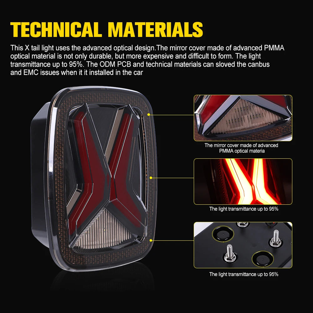 Car Rear LED Tail Lights For Jeep Wrangler CJ TJ YJ 1998-2006 Universal 'X'Shape Design Smoked 12v Drl Modified Brake Tail Lamp