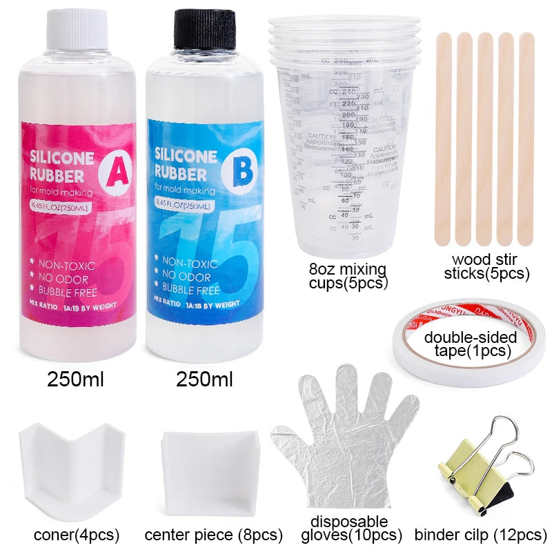 Fast Cure Silicone Mold Making Kit Translucent Silicone Rubber Non-Toxic Liquid Mold Making Silicone for 3D Molds Resin Molds