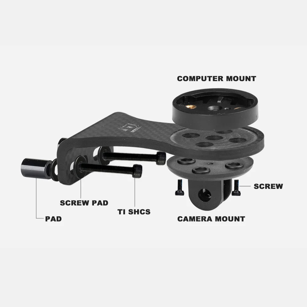 OGEVKIN Bike Stem Extension Carbon Computer Mount Holder Rack for GPS/Cycling Computer/Camera/Light Bicycle Accessories 3K Black