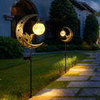 Solar moon ground stake light with hummingbird & glass ball, warm white 0-5W