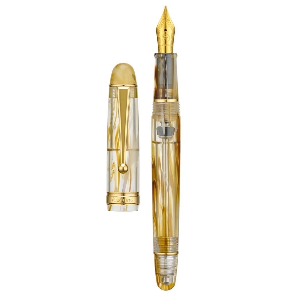Asvine V126 Vacuum Filling Fountain Pen EF/F/M/ Stub 1.1 Nib, Transparent Brown/ Matte Gray, White Acrylic Writing Gift Set