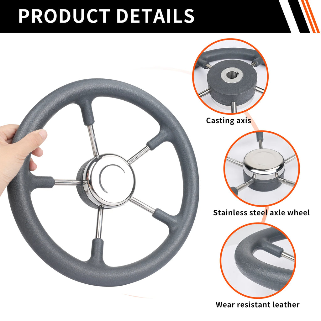 Boat Accessories Marine 13 Inch stainless steel 5 Spoke Destroyer Steering Wheel with Black Foam