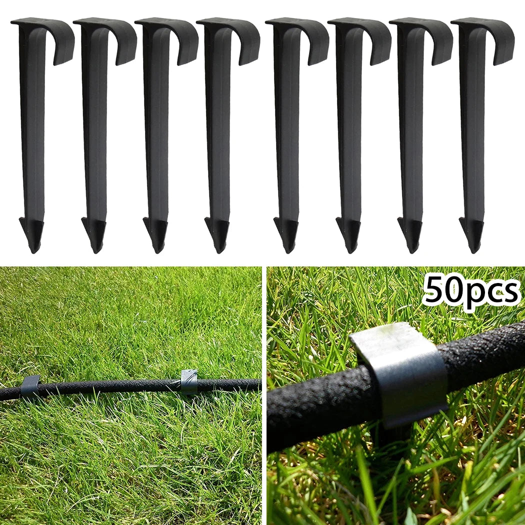50pcs DN16 C-Type Ground Stakes For PE Pipe Drip Irrigation Hose Tube Holder Ground Stakes Irrigation Tube Holder Spike Pegs