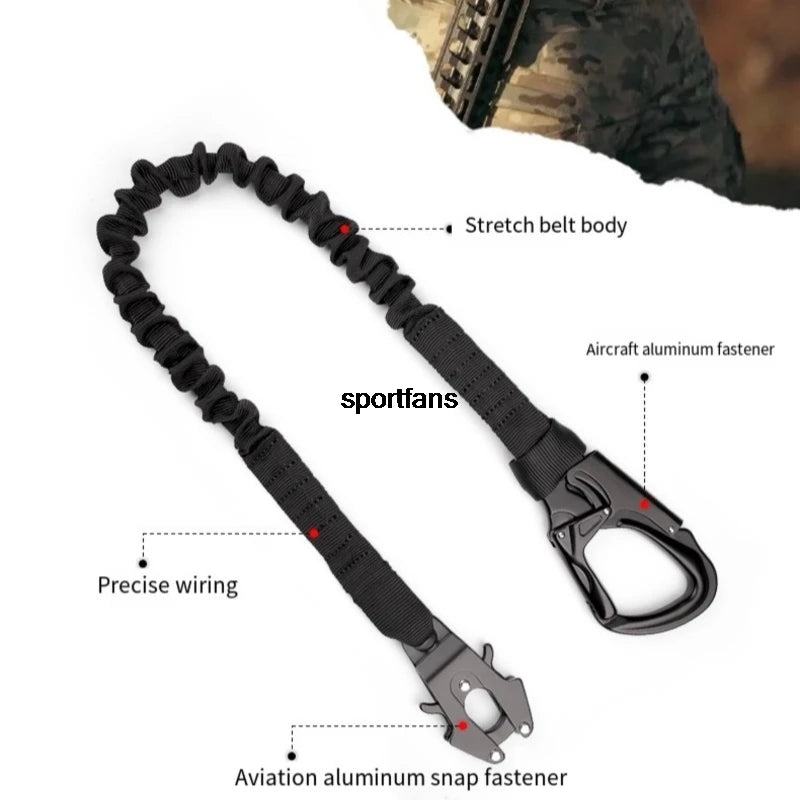 Quick Locking Elastic Safety Rope A Tactical Double End Hanging Buckle Elastic Safety Rope Sling 1/2 Point Bungee Gun Strap Hook