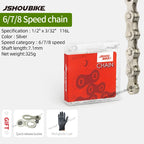 JSHOUIKE 1/6/7/8/9/10/11/12Speed  Chain Mountain Road Bike Electroplating rust prevention MTB Variable speed chain bicycle Parts