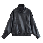 HH Autumn Faux Leather Jacket For Women Casual Solid Long Sleeve Zipper Pu Leather Coats New Fashion Female Streetwear