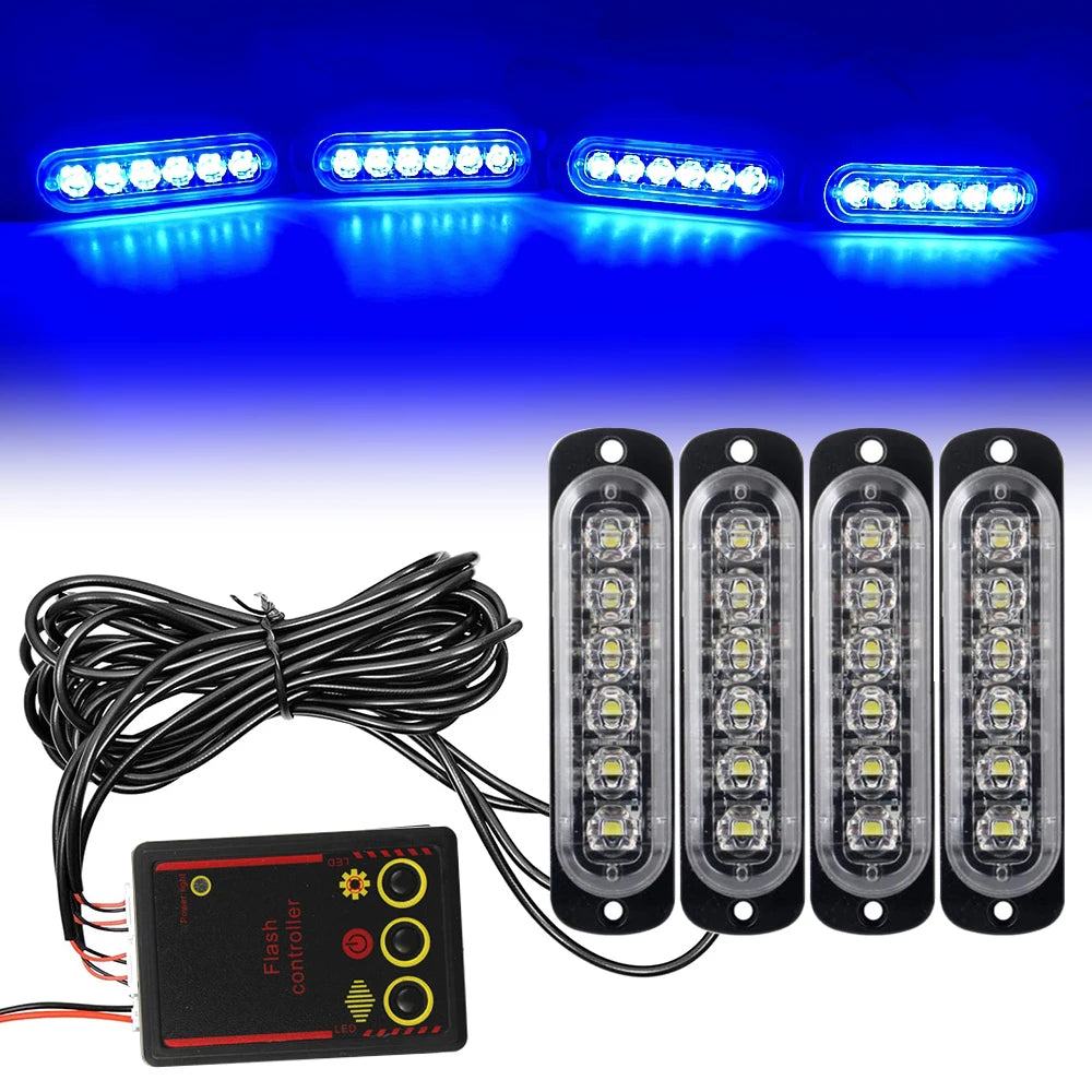 Car Front Grille Lighting 12V 24V Police LED Emergency Strobe Warning Lights Fireman Flash Beacon Yellow White Signal Lamp