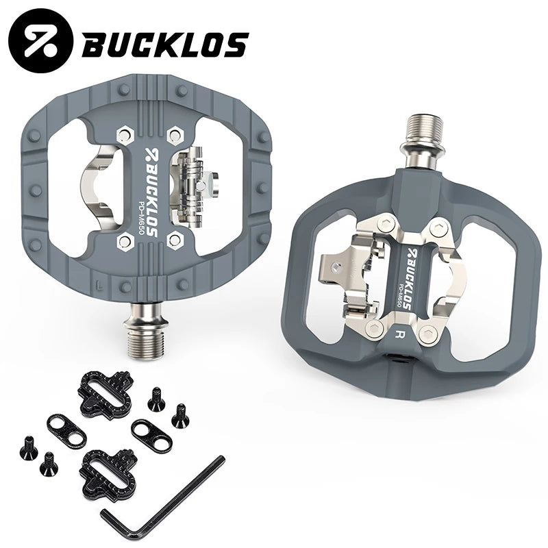 BUCKLOS Mountain Bicycle Pedals Sealed Bearing Dual Clipless Flat & Lock Pedal for Shimano SPD Nylon Bike Pedals Cycling Parts