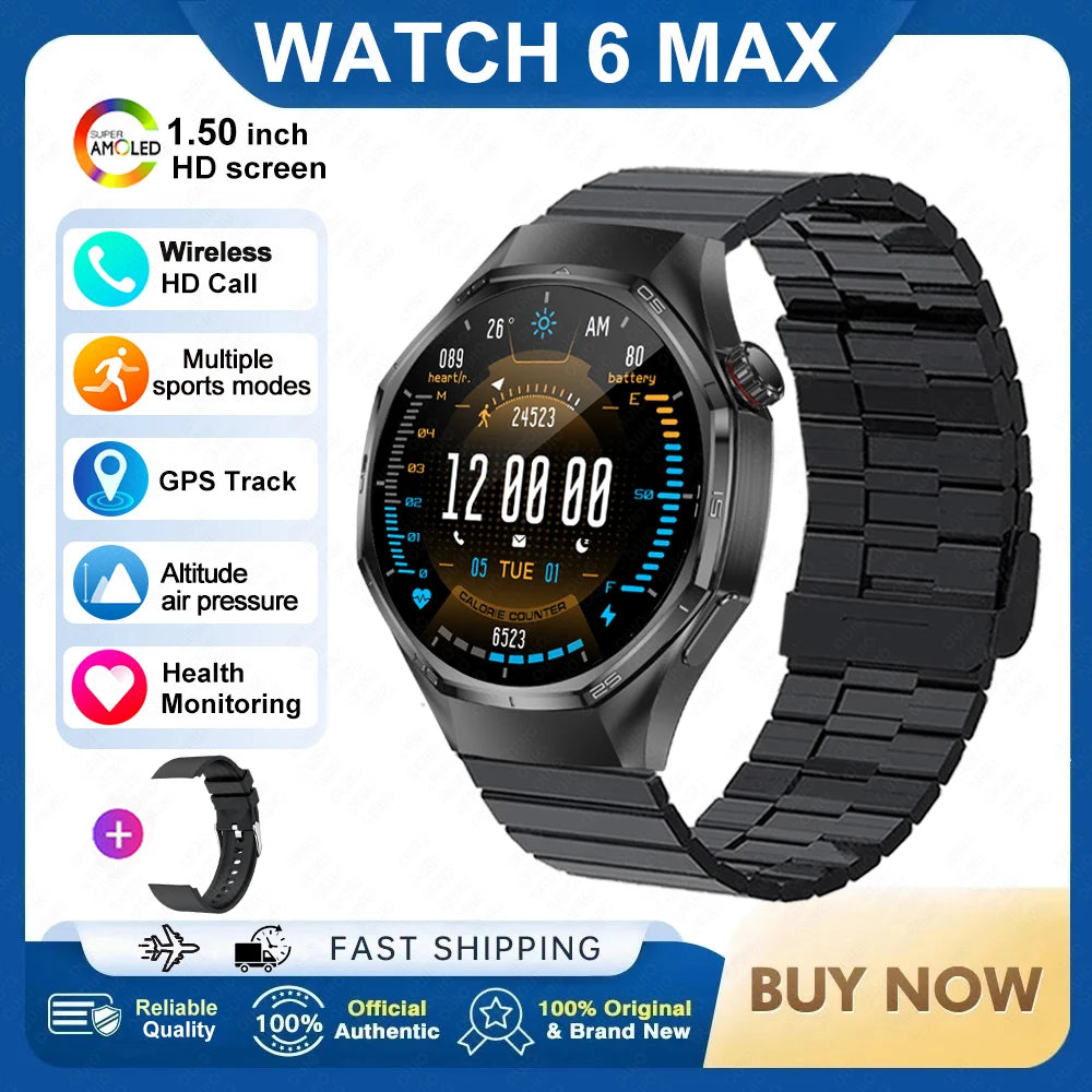 2026 New Watch 6 Max Smart Watch Men GPS Altitude Air Pressure Heart Rate Health Monitoring Bluetooth Call Business Smartwatch