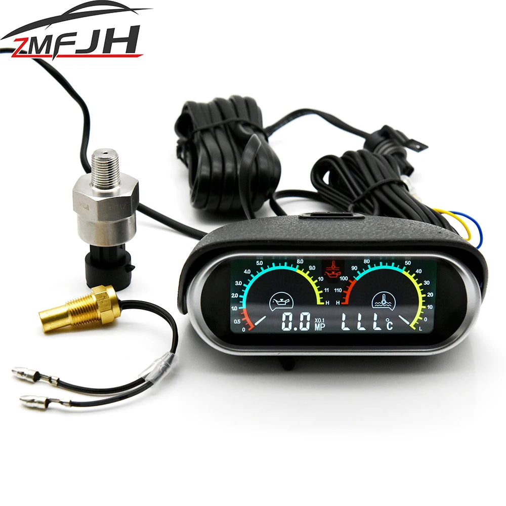 2 In 1 LCD Car Digital Oil Pressure Gauge Water Temp Meter 1/8 NPT Oil Pressure sensor  Water Temperature Sensor 10mm